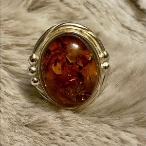 Sterling Silver 925 Amber Ring Size 5.5